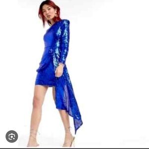 Blue Asymmetrical Ruched Bodycon Dress